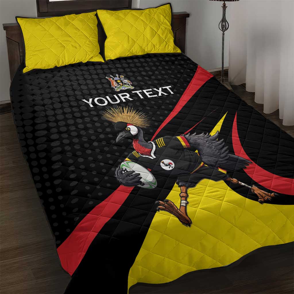 Uganda Rugby Custom Quilt Bed Set Black Crowned Crane Mascot - Sporty Style