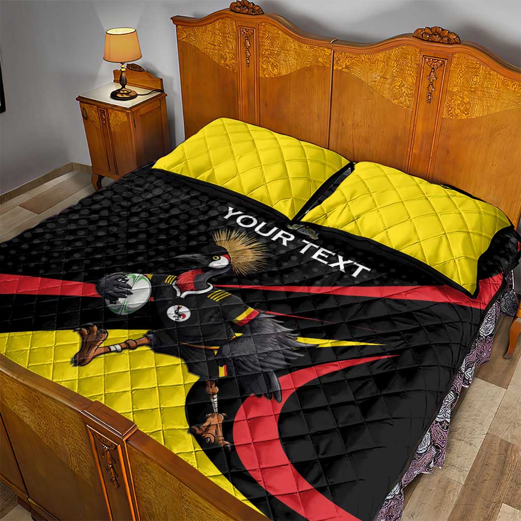 Uganda Rugby Custom Quilt Bed Set Black Crowned Crane Mascot - Sporty Style