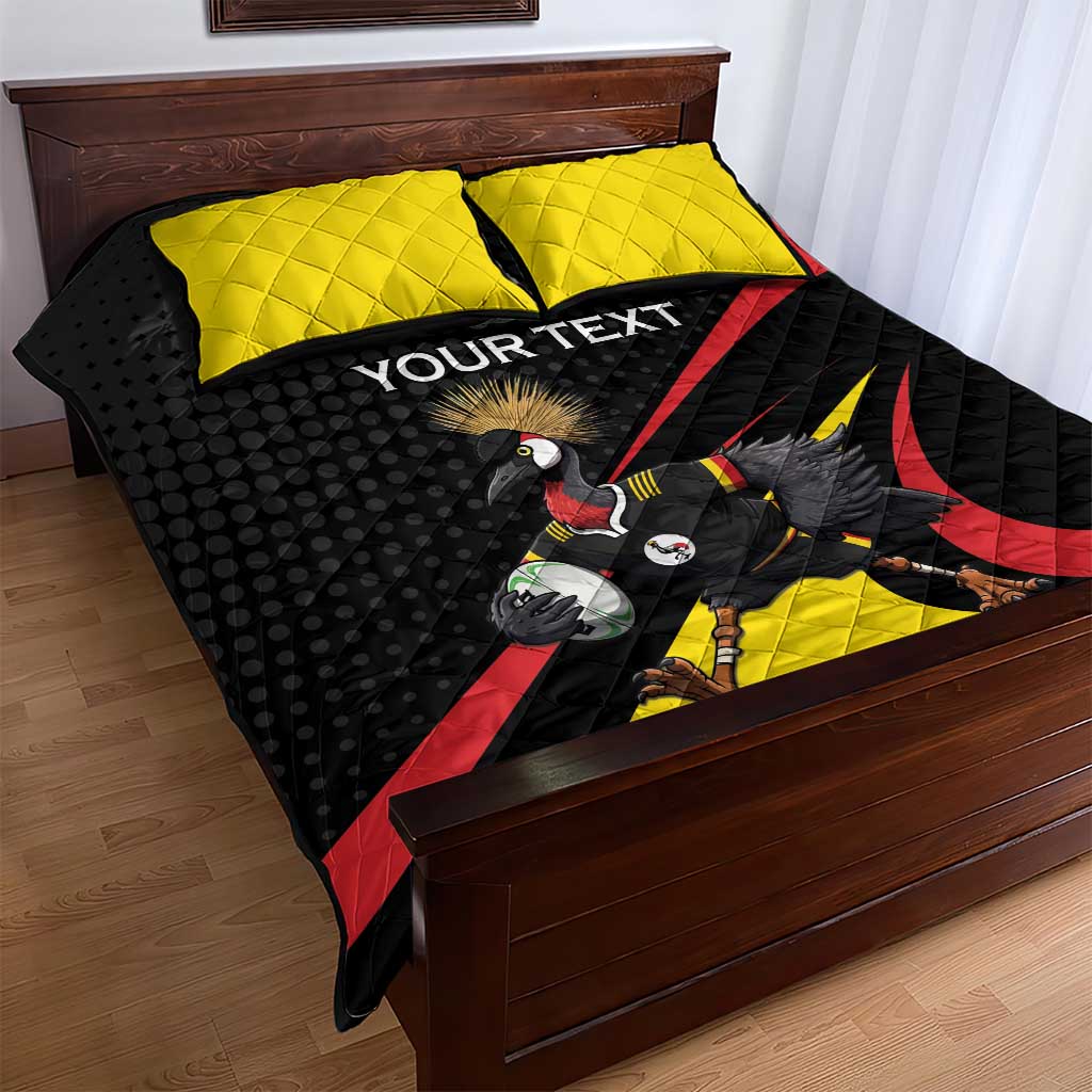 Uganda Rugby Custom Quilt Bed Set Black Crowned Crane Mascot - Sporty Style