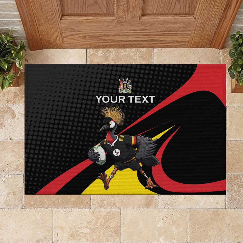 Uganda Rugby Custom Rubber Doormat Black Crowned Crane Mascot - Sporty Style