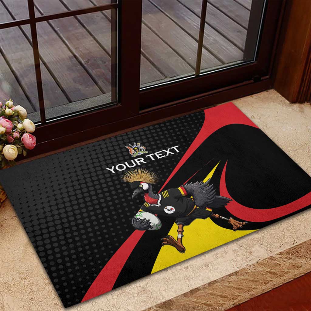 Uganda Rugby Custom Rubber Doormat Black Crowned Crane Mascot - Sporty Style