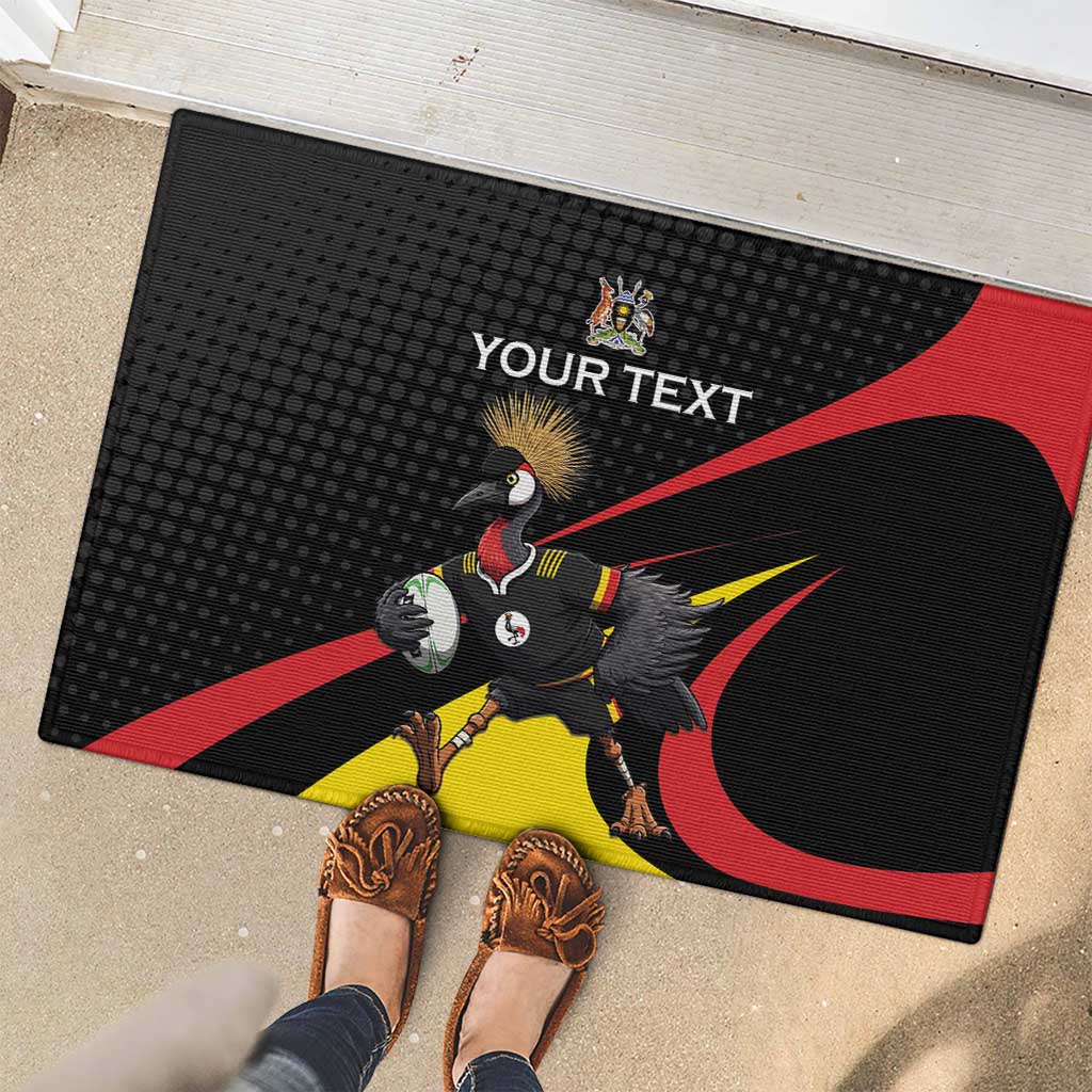 Uganda Rugby Custom Rubber Doormat Black Crowned Crane Mascot - Sporty Style
