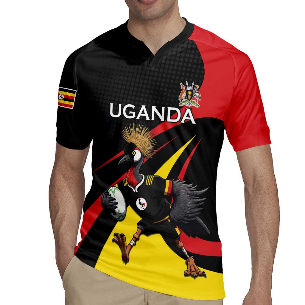 Uganda Rugby Custom Rugby Jersey Black Crowned Crane Mascot - Sporty Style