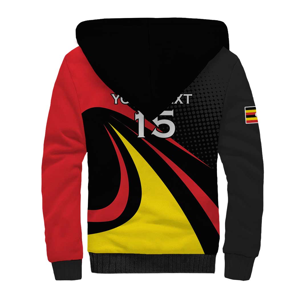 Uganda Rugby Custom Sherpa Hoodie Black Crowned Crane Mascot - Sporty Style