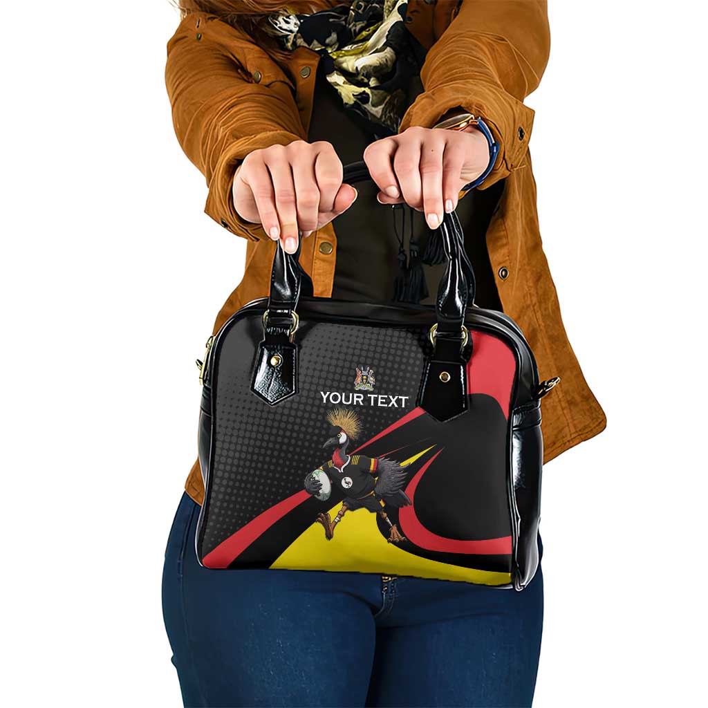 Uganda Rugby Custom Shoulder Handbag Black Crowned Crane Mascot - Sporty Style