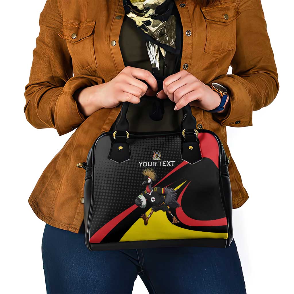 Uganda Rugby Custom Shoulder Handbag Black Crowned Crane Mascot - Sporty Style
