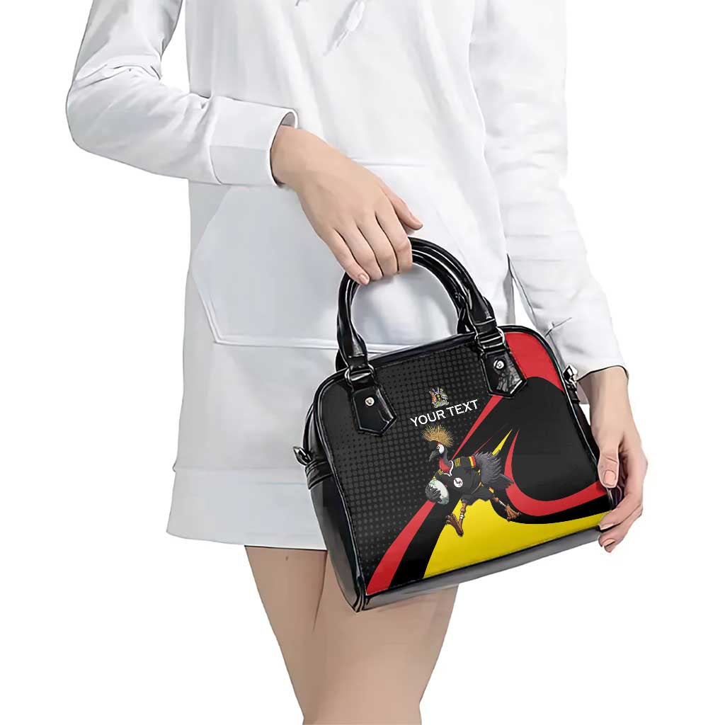 Uganda Rugby Custom Shoulder Handbag Black Crowned Crane Mascot - Sporty Style