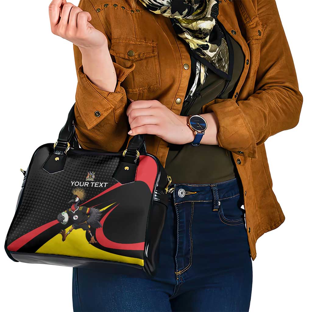 Uganda Rugby Custom Shoulder Handbag Black Crowned Crane Mascot - Sporty Style