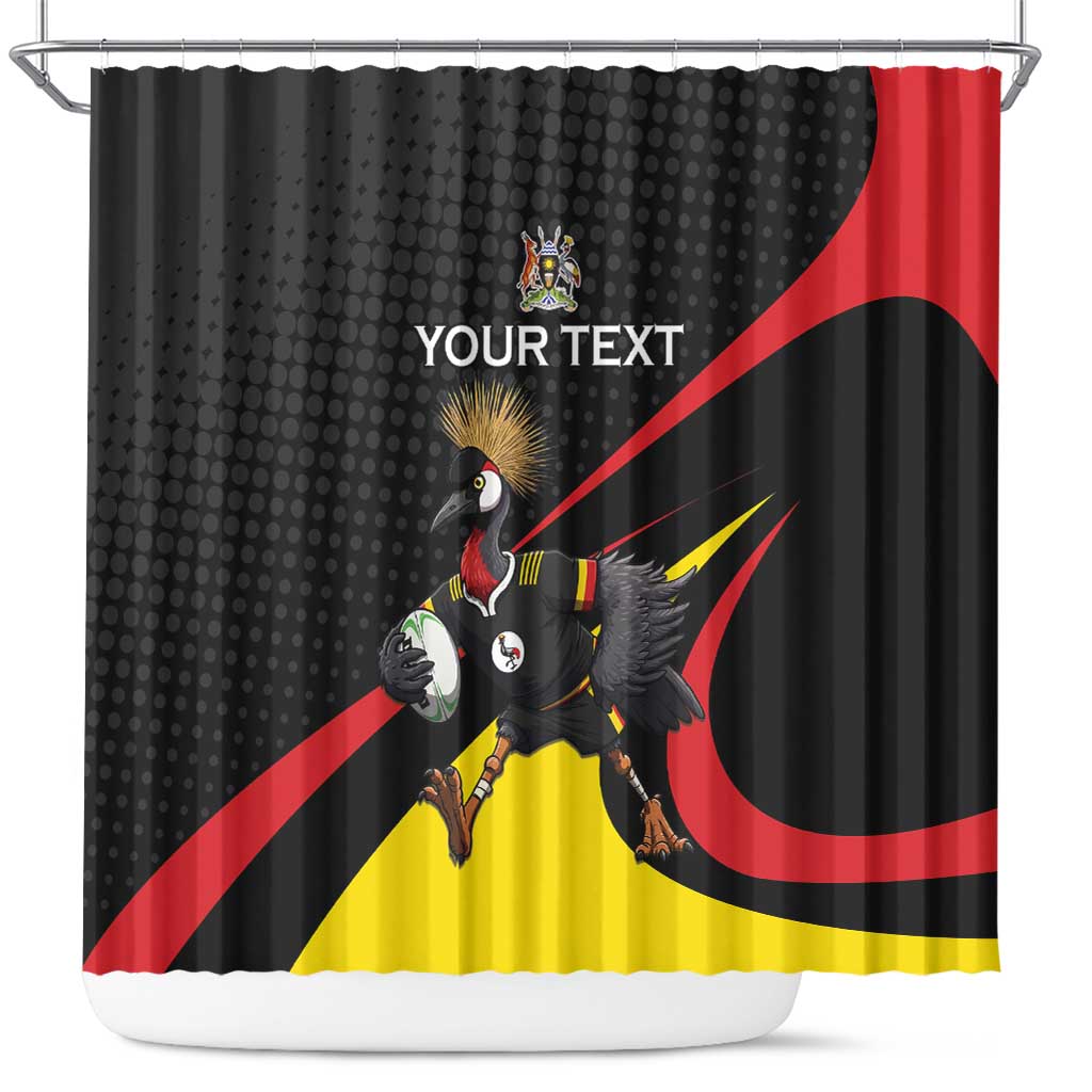 Uganda Rugby Custom Shower Curtain Black Crowned Crane Mascot - Sporty Style
