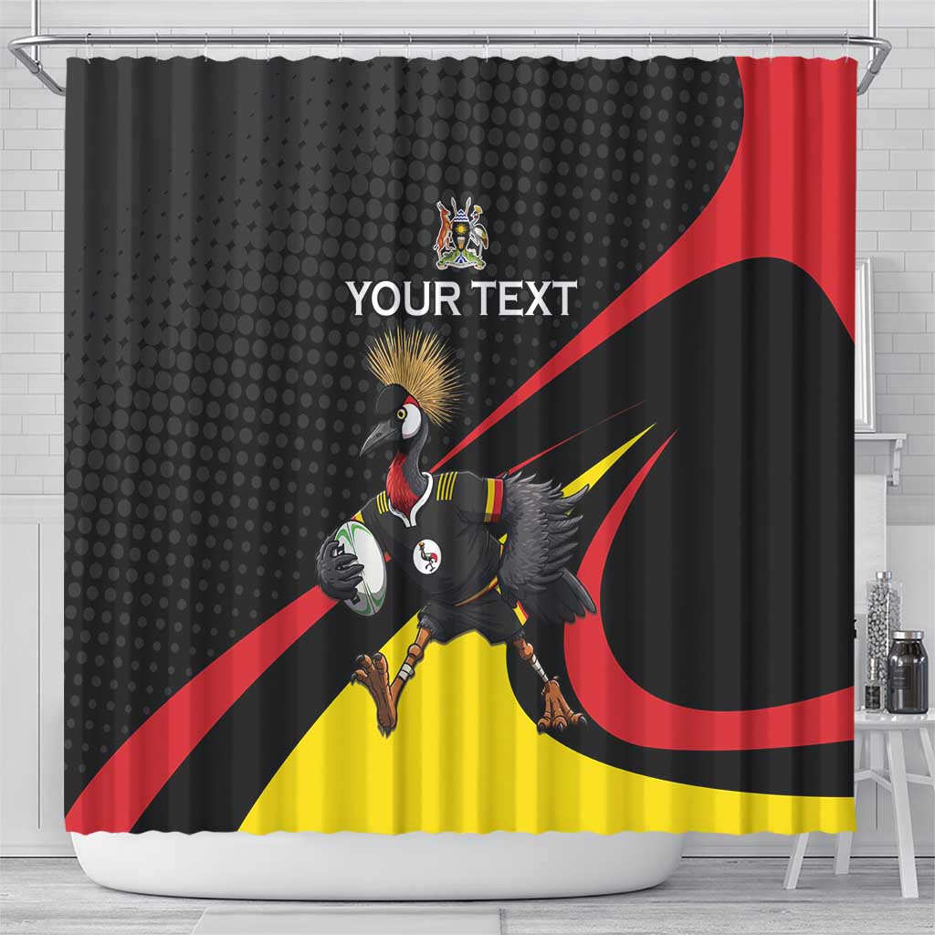 Uganda Rugby Custom Shower Curtain Black Crowned Crane Mascot - Sporty Style