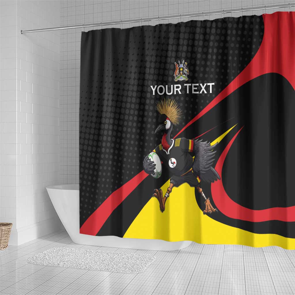 Uganda Rugby Custom Shower Curtain Black Crowned Crane Mascot - Sporty Style
