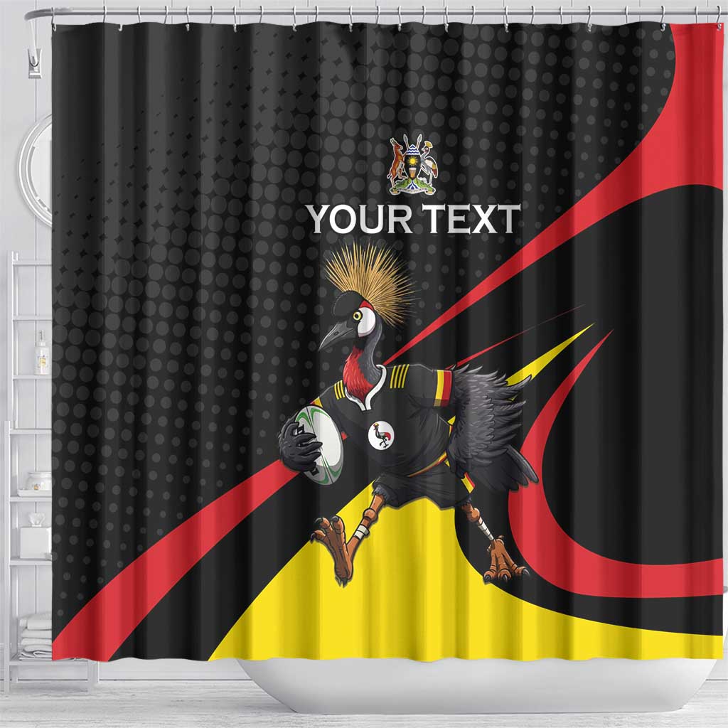 Uganda Rugby Custom Shower Curtain Black Crowned Crane Mascot - Sporty Style