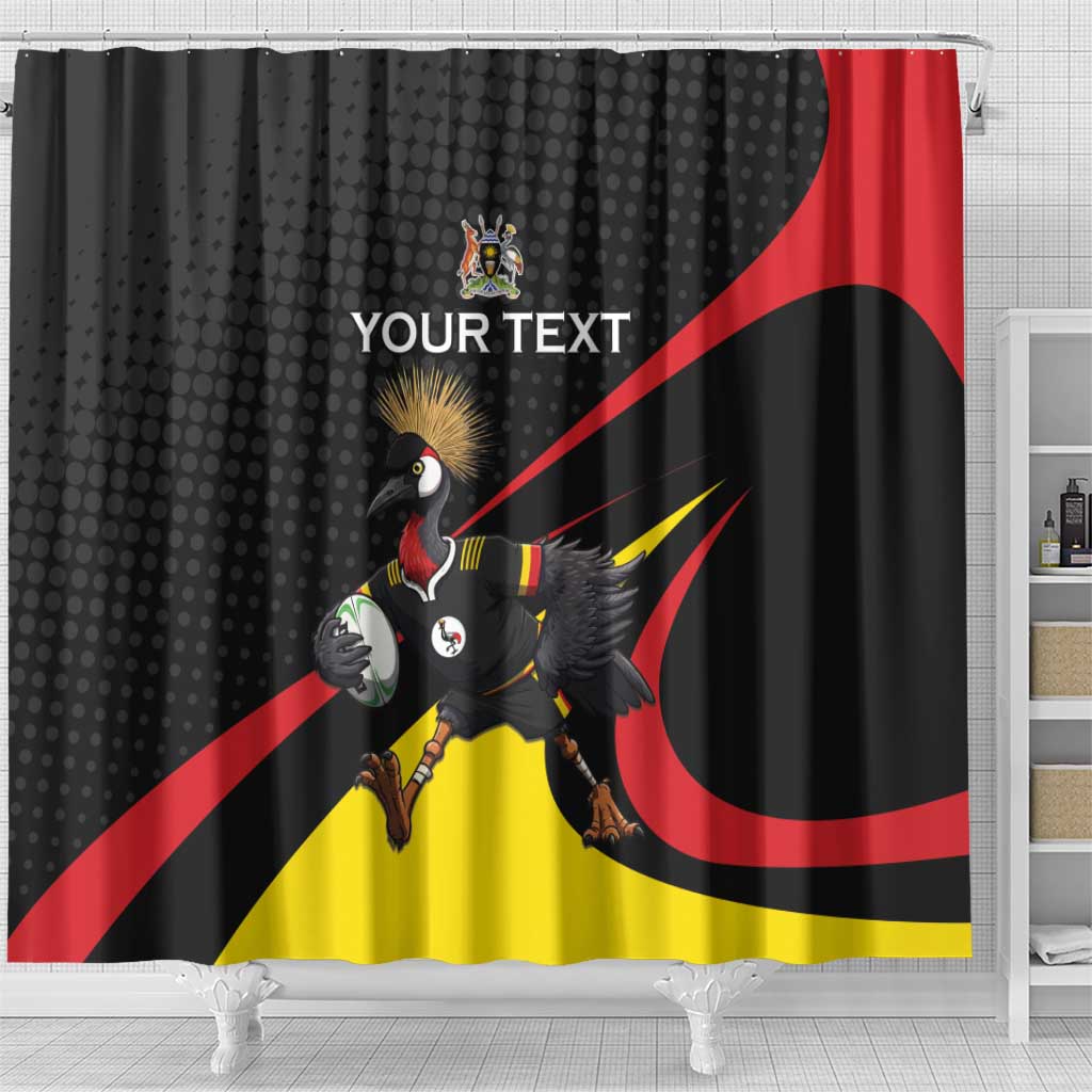 Uganda Rugby Custom Shower Curtain Black Crowned Crane Mascot - Sporty Style