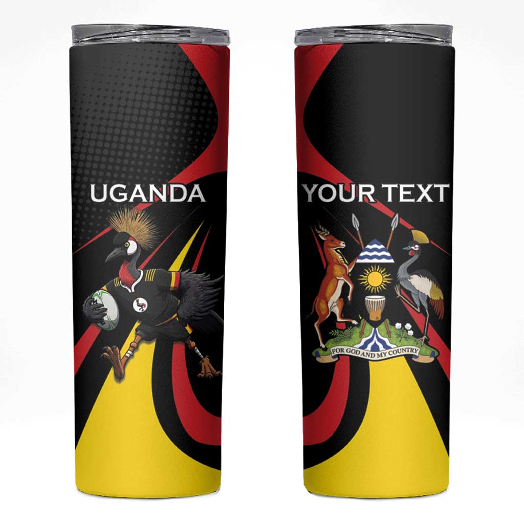 Uganda Rugby Custom Skinny Tumbler Black Crowned Crane Mascot - Sporty Style