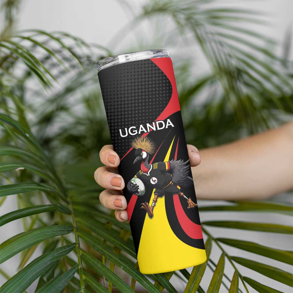 Uganda Rugby Custom Skinny Tumbler Black Crowned Crane Mascot - Sporty Style