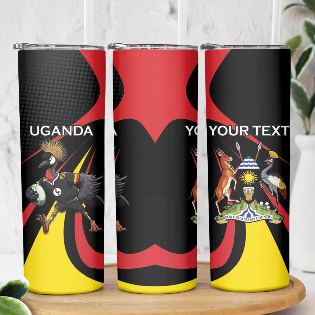 Uganda Rugby Custom Skinny Tumbler Black Crowned Crane Mascot - Sporty Style