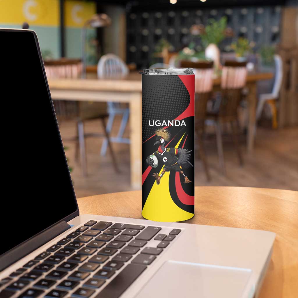 Uganda Rugby Custom Skinny Tumbler Black Crowned Crane Mascot - Sporty Style
