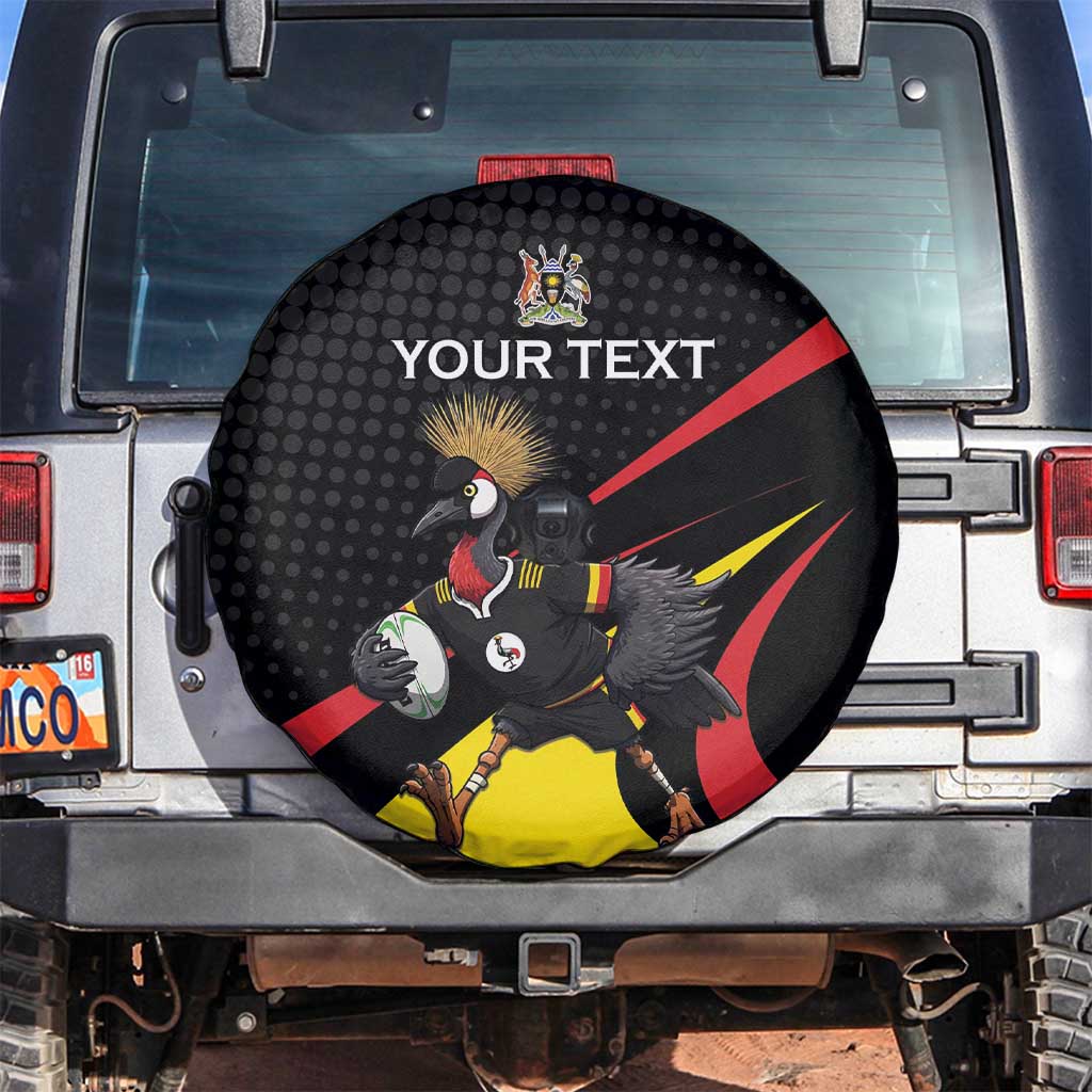 Uganda Rugby Custom Spare Tire Cover Black Crowned Crane Mascot - Sporty Style