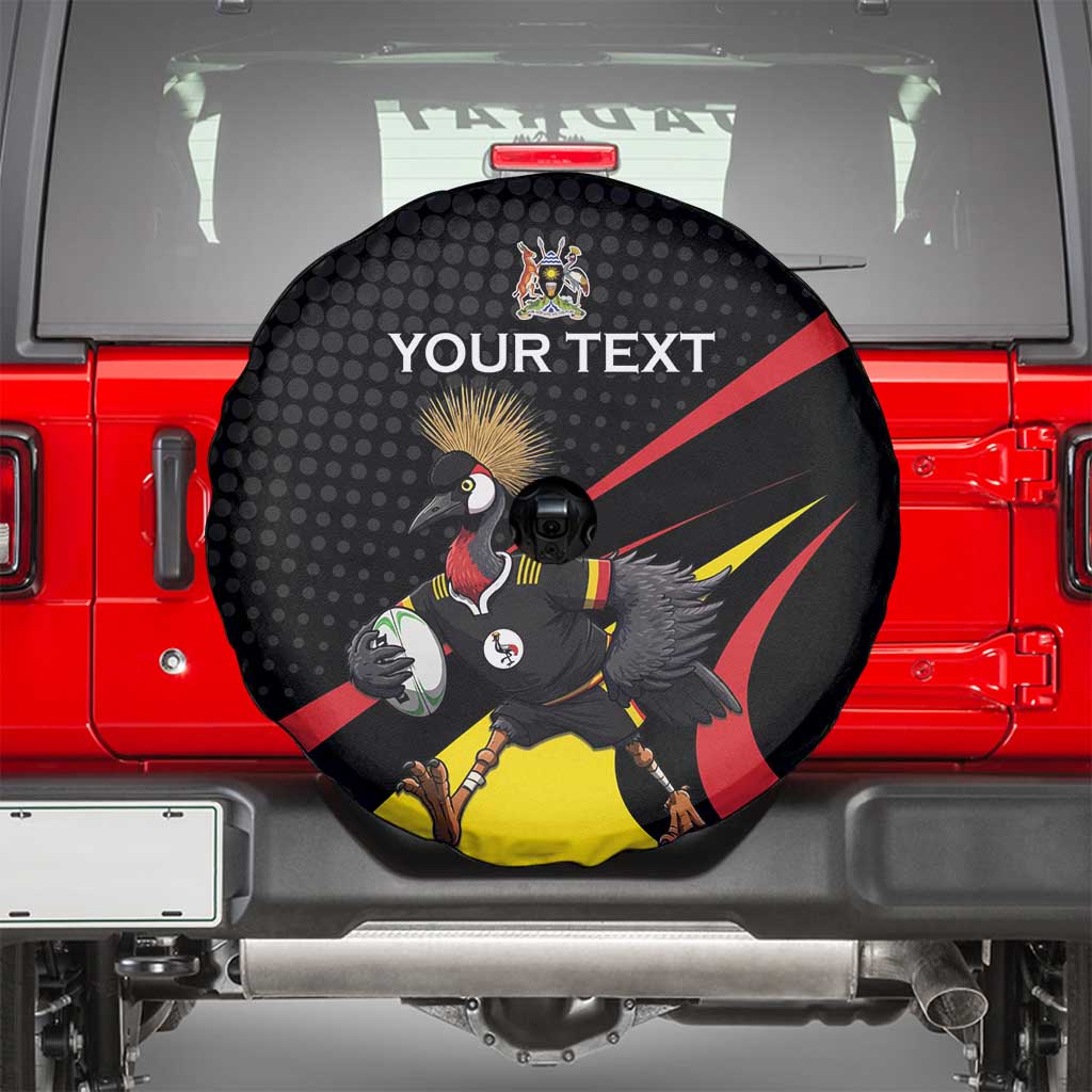 Uganda Rugby Custom Spare Tire Cover Black Crowned Crane Mascot - Sporty Style