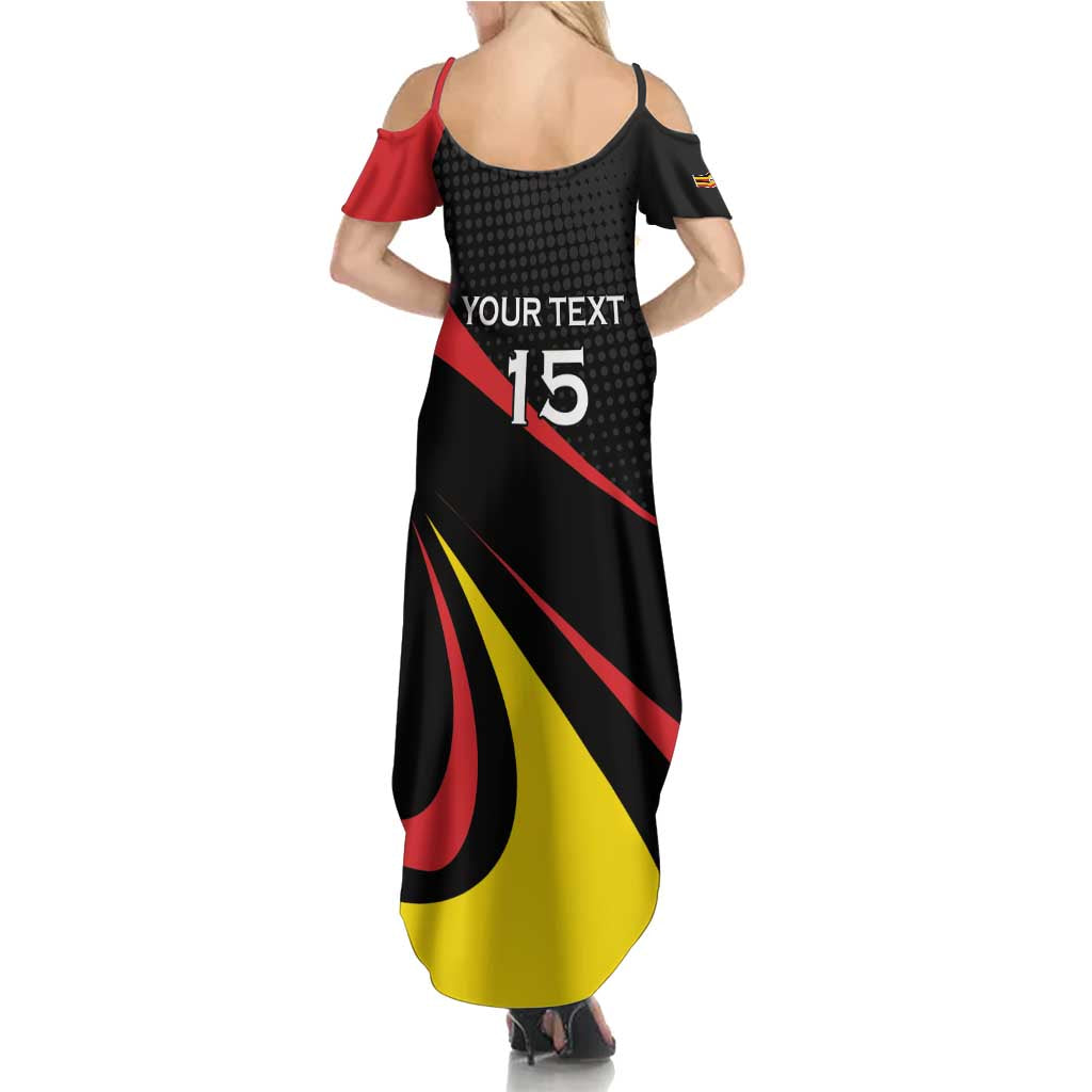 Uganda Rugby Custom Summer Maxi Dress Black Crowned Crane Mascot - Sporty Style