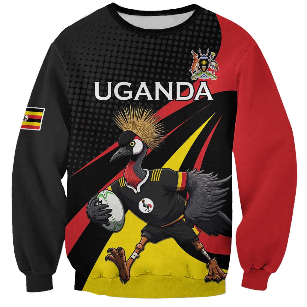 Uganda Rugby Custom Sweatshirt Black Crowned Crane Mascot - Sporty Style