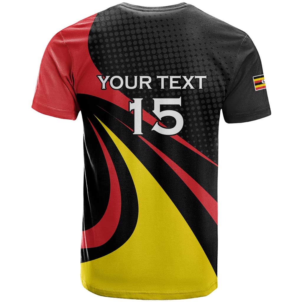 Uganda Rugby Custom T Shirt Black Crowned Crane Mascot - Sporty Style