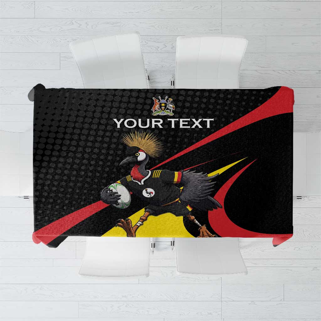 Uganda Rugby Custom Tablecloth Black Crowned Crane Mascot - Sporty Style