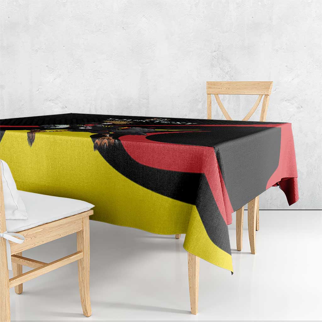 Uganda Rugby Custom Tablecloth Black Crowned Crane Mascot - Sporty Style