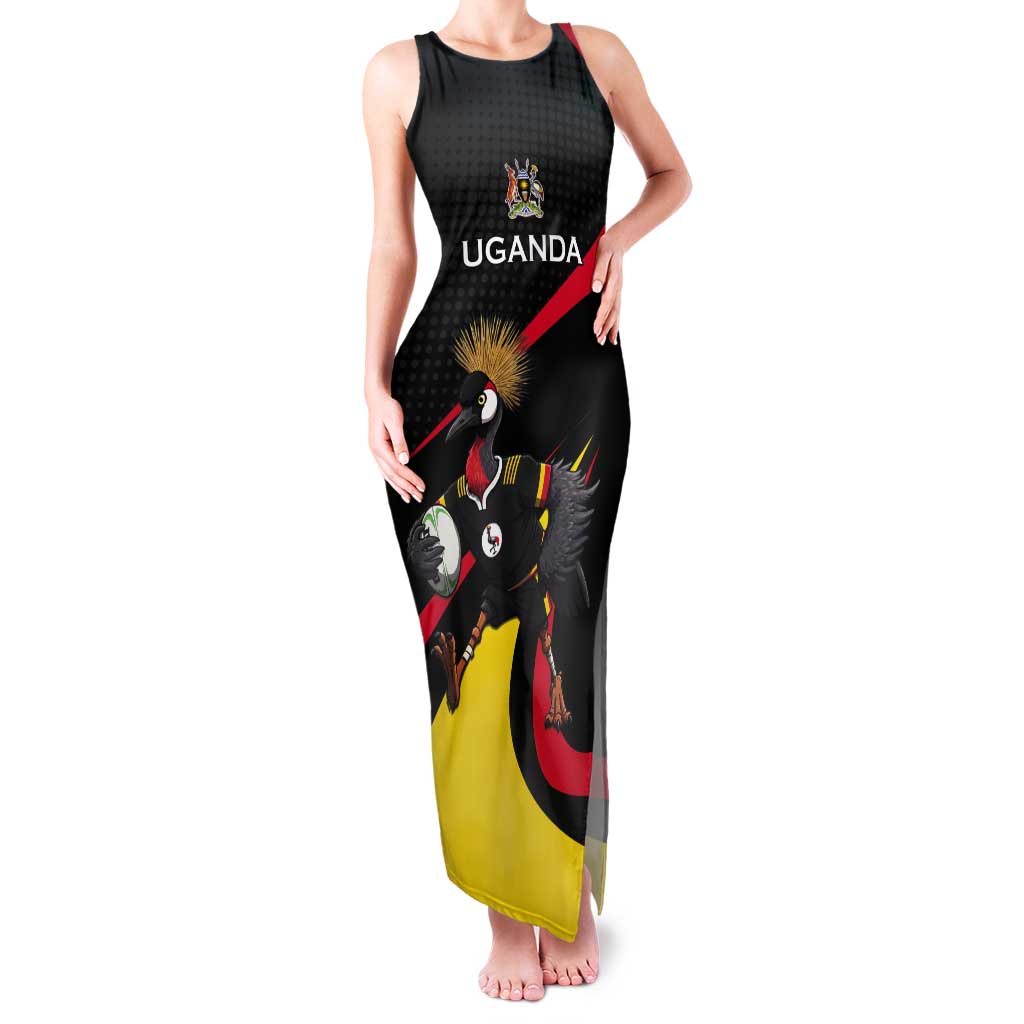 Uganda Rugby Custom Tank Maxi Dress Black Crowned Crane Mascot - Sporty Style