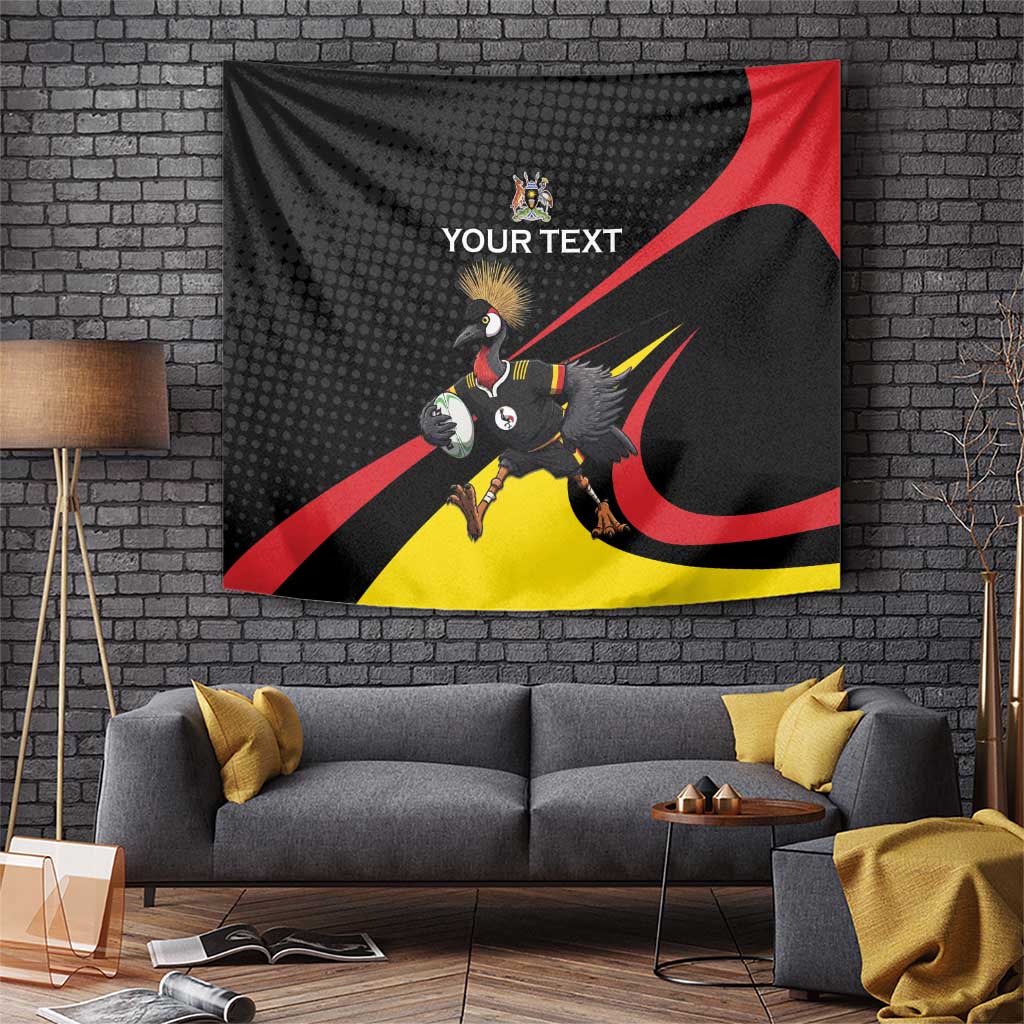 Uganda Rugby Custom Tapestry Black Crowned Crane Mascot - Sporty Style