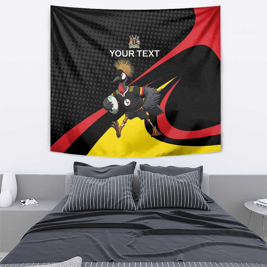 Uganda Rugby Custom Tapestry Black Crowned Crane Mascot - Sporty Style