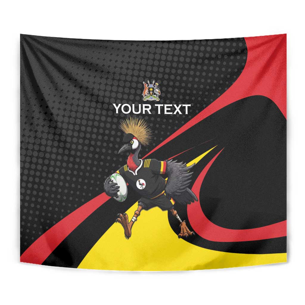 Uganda Rugby Custom Tapestry Black Crowned Crane Mascot - Sporty Style