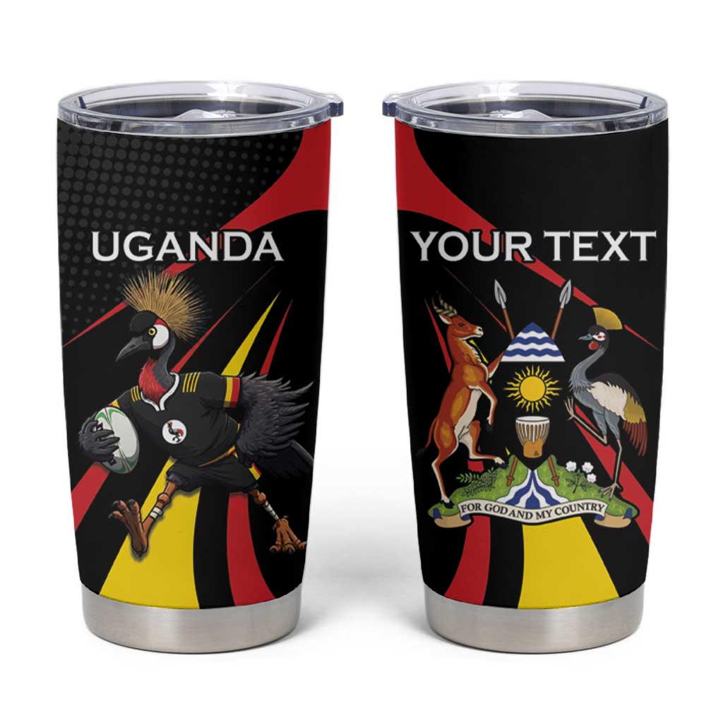 Uganda Rugby Custom Tumbler Cup Black Crowned Crane Mascot - Sporty Style