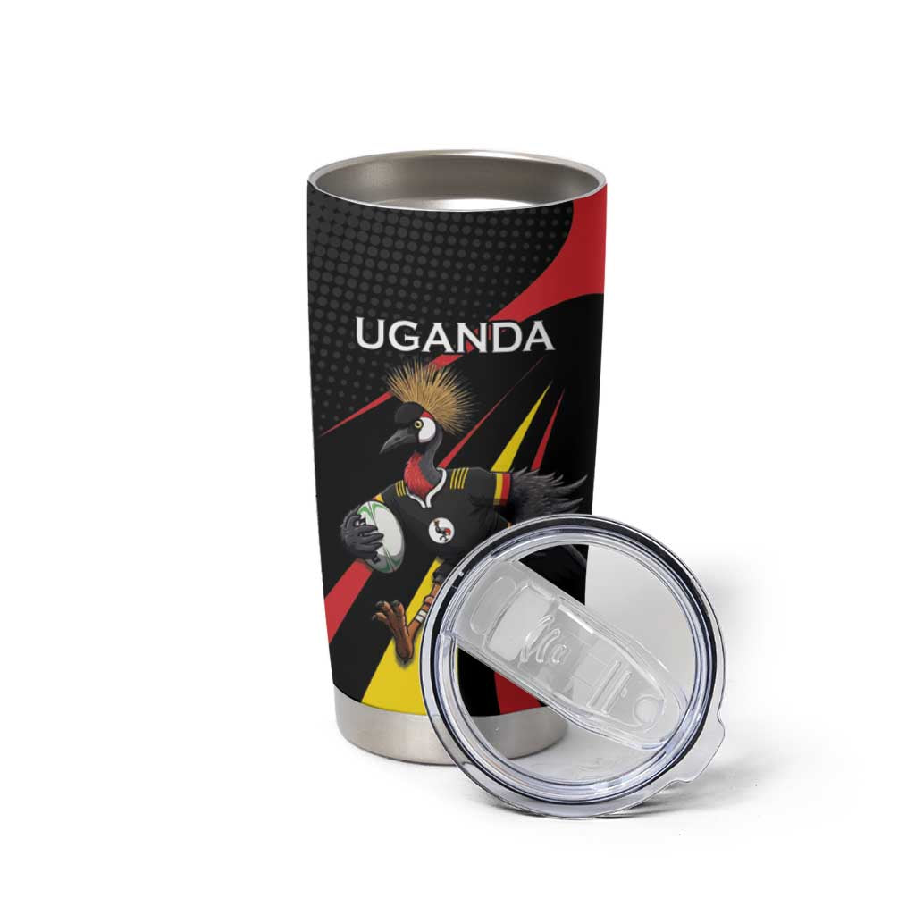 Uganda Rugby Custom Tumbler Cup Black Crowned Crane Mascot - Sporty Style