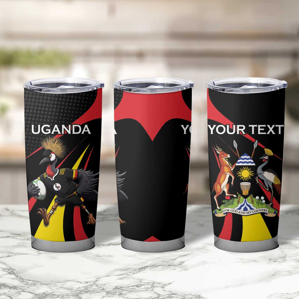 Uganda Rugby Custom Tumbler Cup Black Crowned Crane Mascot - Sporty Style