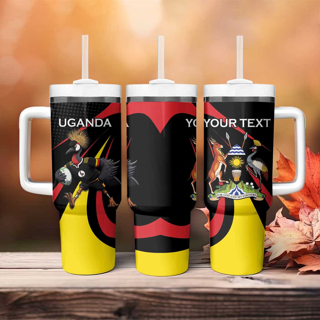 Uganda Rugby Custom Tumbler With Handle Black Crowned Crane Mascot - Sporty Style