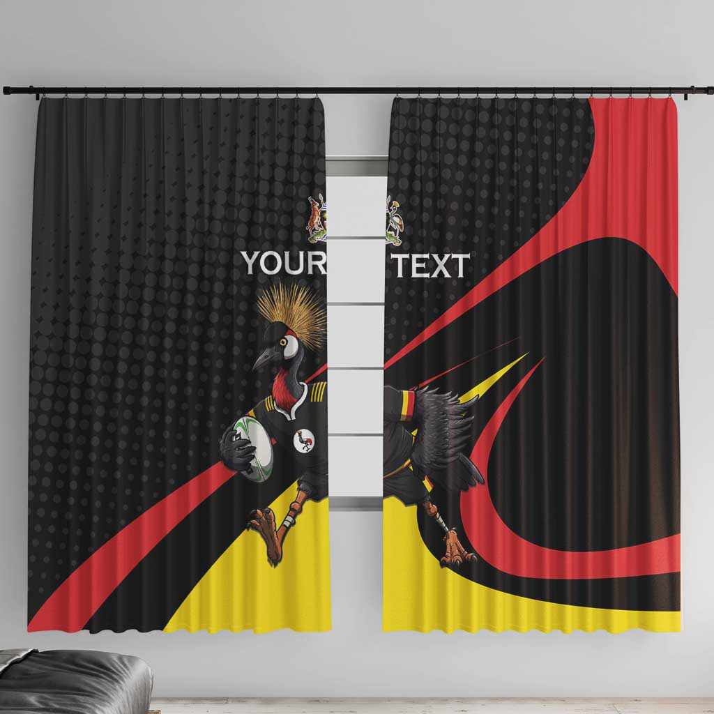 Uganda Rugby Custom Window Curtain Black Crowned Crane Mascot - Sporty Style
