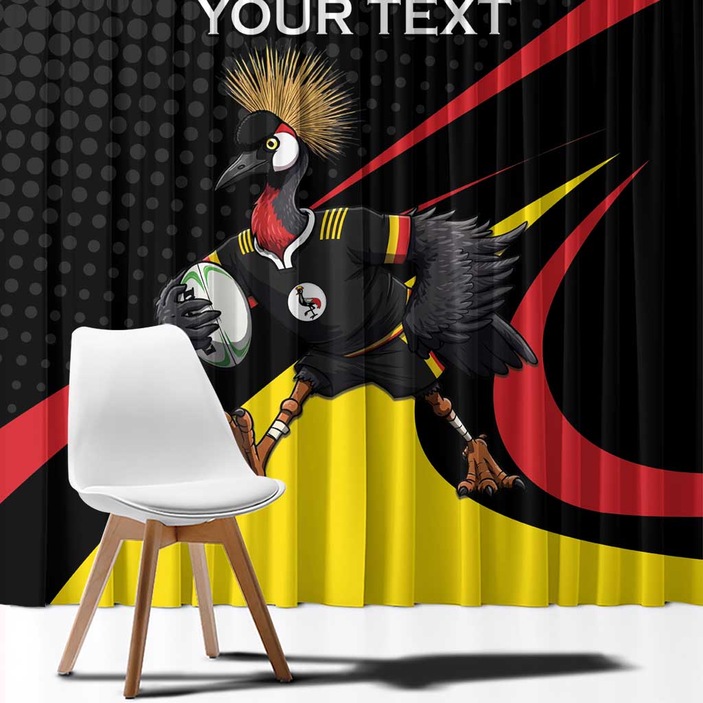 Uganda Rugby Custom Window Curtain Black Crowned Crane Mascot - Sporty Style