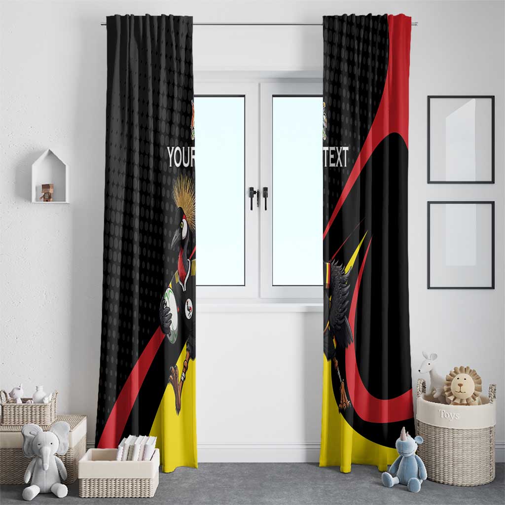 Uganda Rugby Custom Window Curtain Black Crowned Crane Mascot - Sporty Style