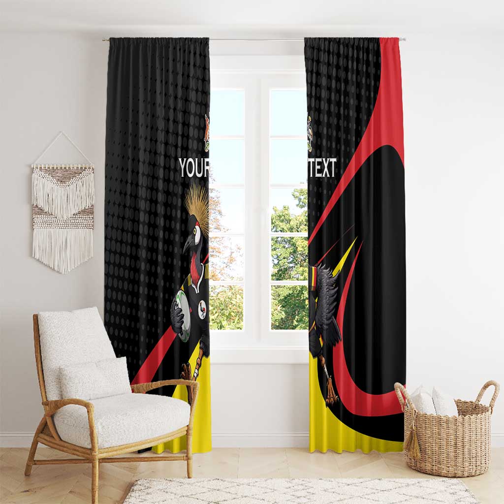 Uganda Rugby Custom Window Curtain Black Crowned Crane Mascot - Sporty Style