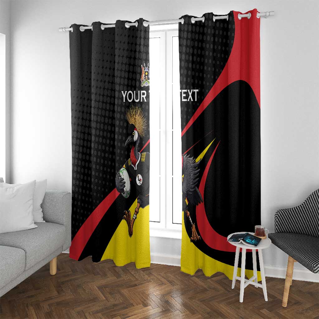 Uganda Rugby Custom Window Curtain Black Crowned Crane Mascot - Sporty Style