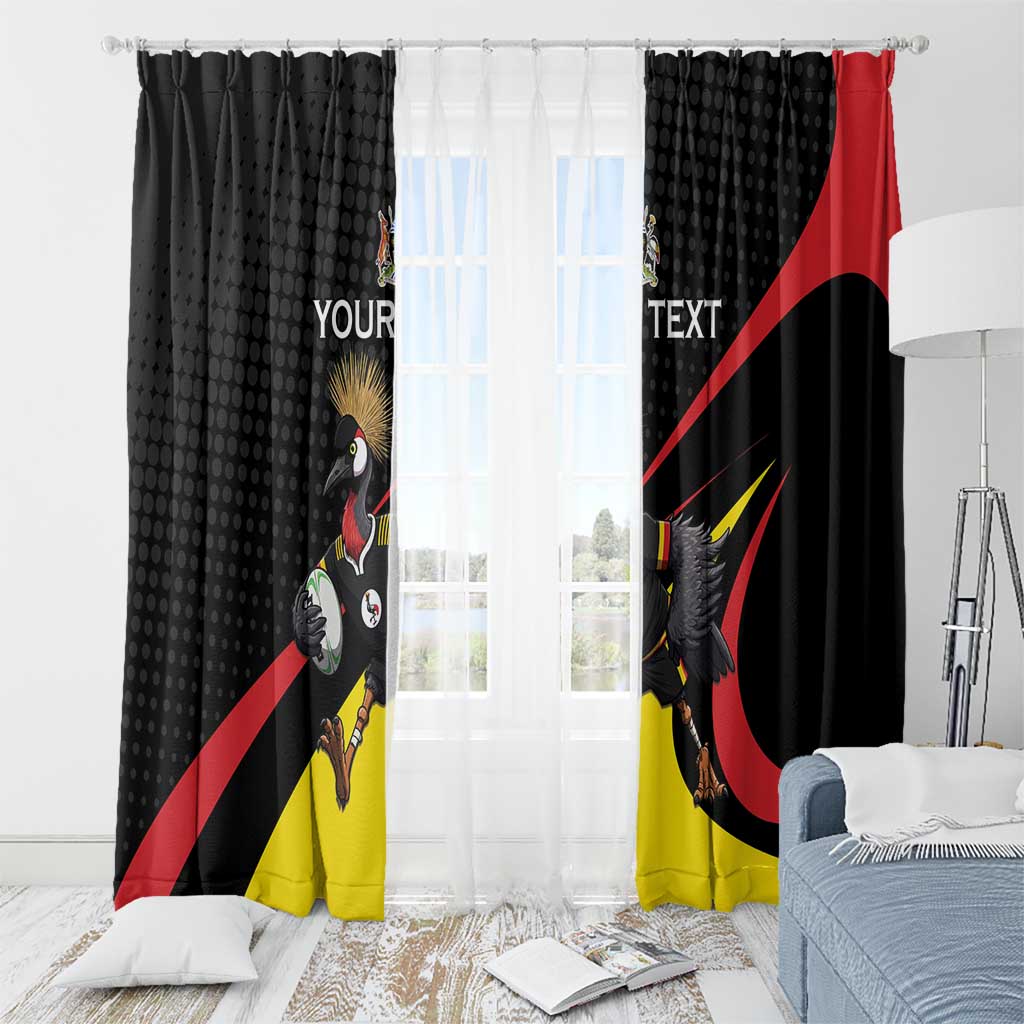 Uganda Rugby Custom Window Curtain Black Crowned Crane Mascot - Sporty Style