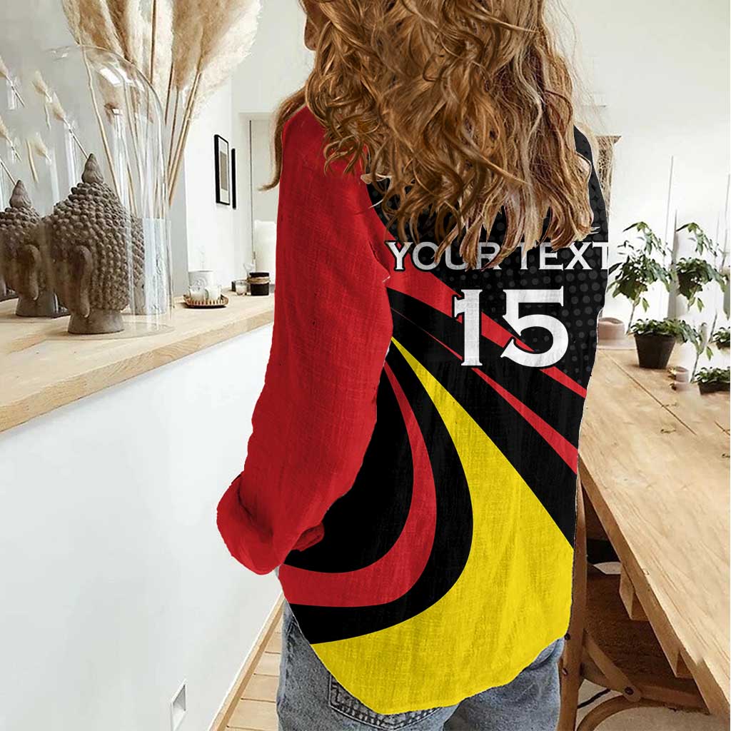 Uganda Rugby Custom Women Casual Shirt Black Crowned Crane Mascot - Sporty Style