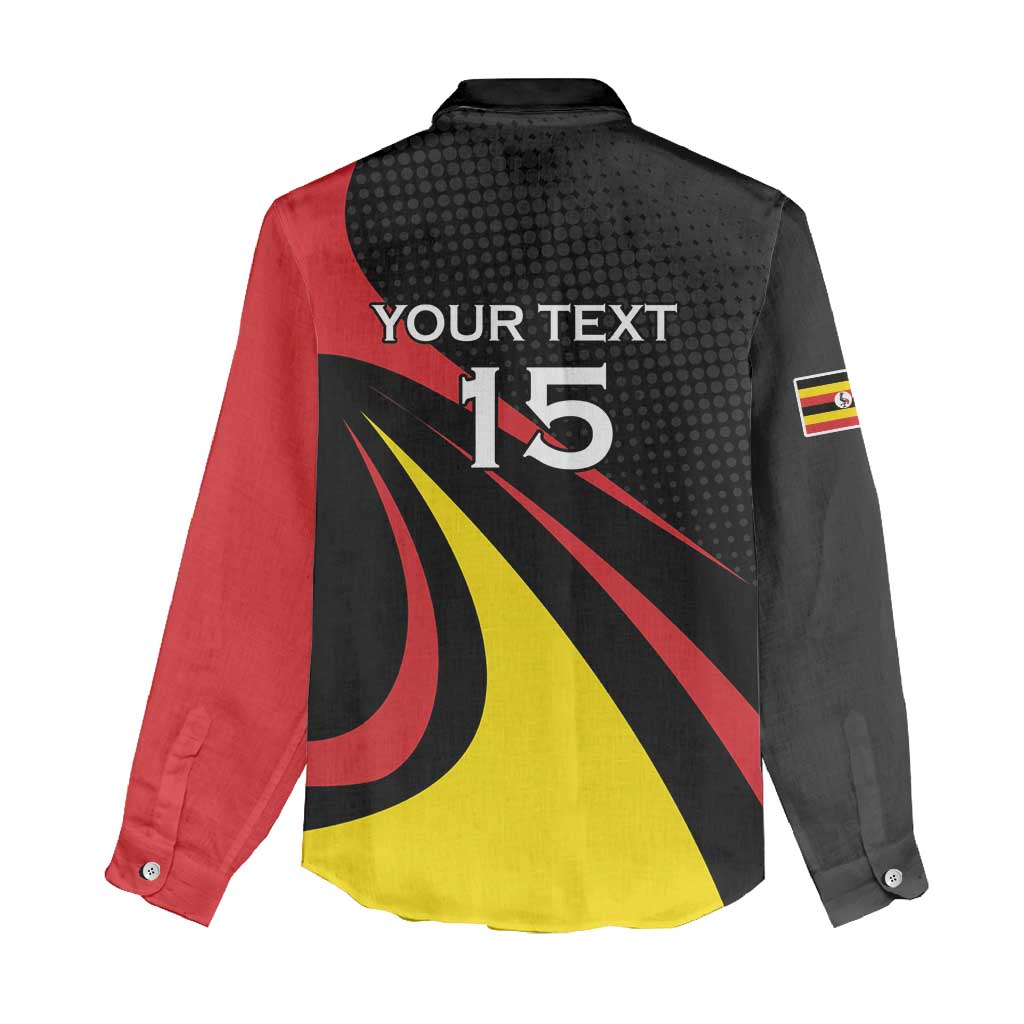 Uganda Rugby Custom Women Casual Shirt Black Crowned Crane Mascot - Sporty Style