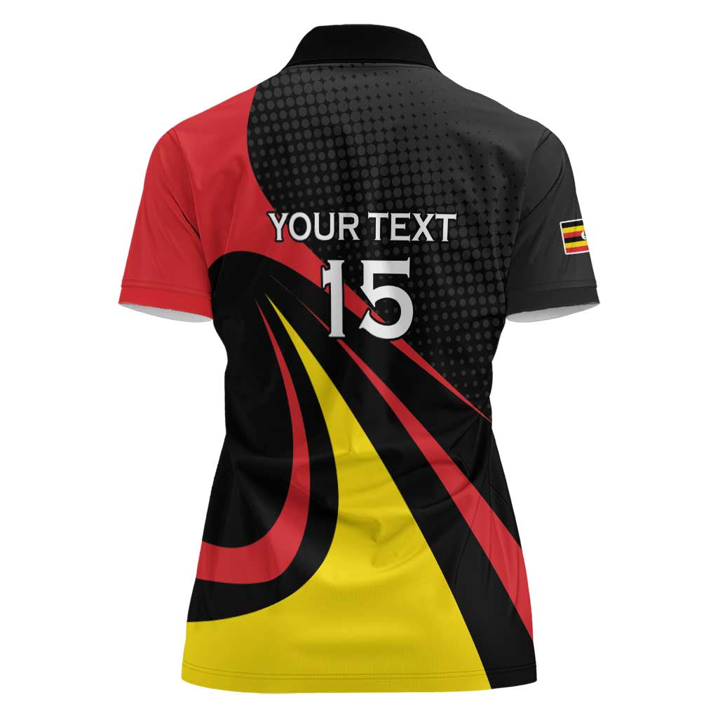 Uganda Rugby Custom Women Polo Shirt Black Crowned Crane Mascot - Sporty Style