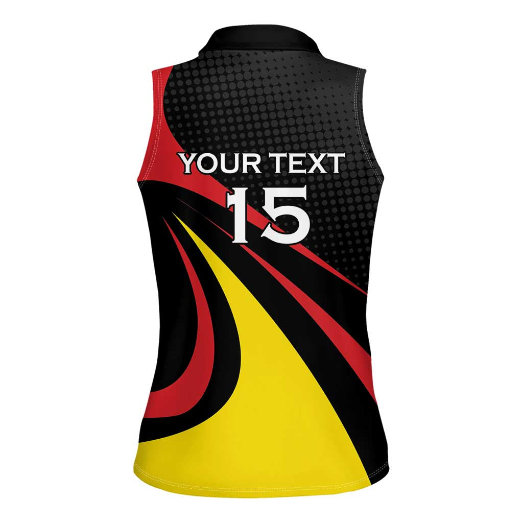 Uganda Rugby Custom Women Sleeveless Polo Shirt Black Crowned Crane Mascot - Sporty Style