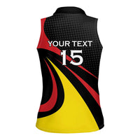 Uganda Rugby Custom Women Sleeveless Polo Shirt Black Crowned Crane Mascot - Sporty Style