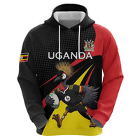 Uganda Rugby Custom Zip Hoodie Black Crowned Crane Mascot - Sporty Style