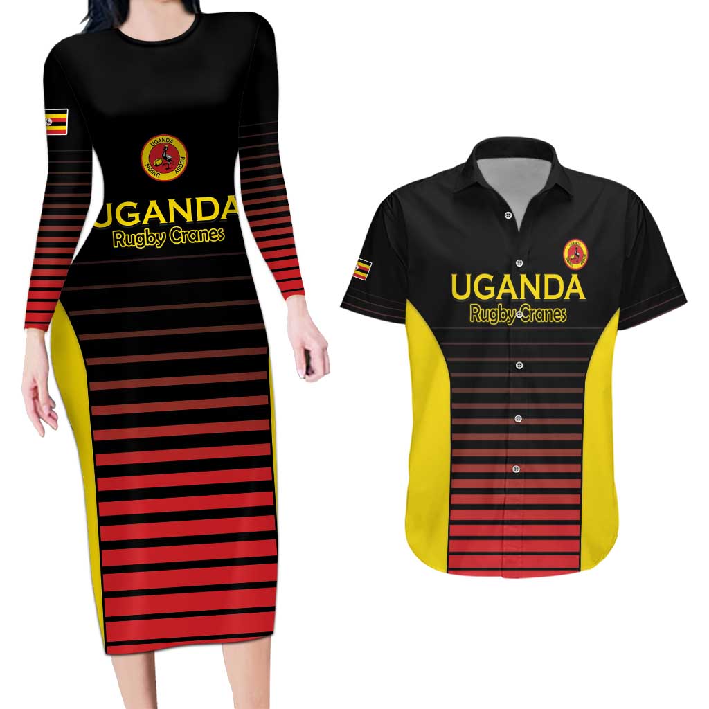 Uganda Rugby Custom Couples Matching Long Sleeve Bodycon Dress and Hawaiian Shirt Go Cranes