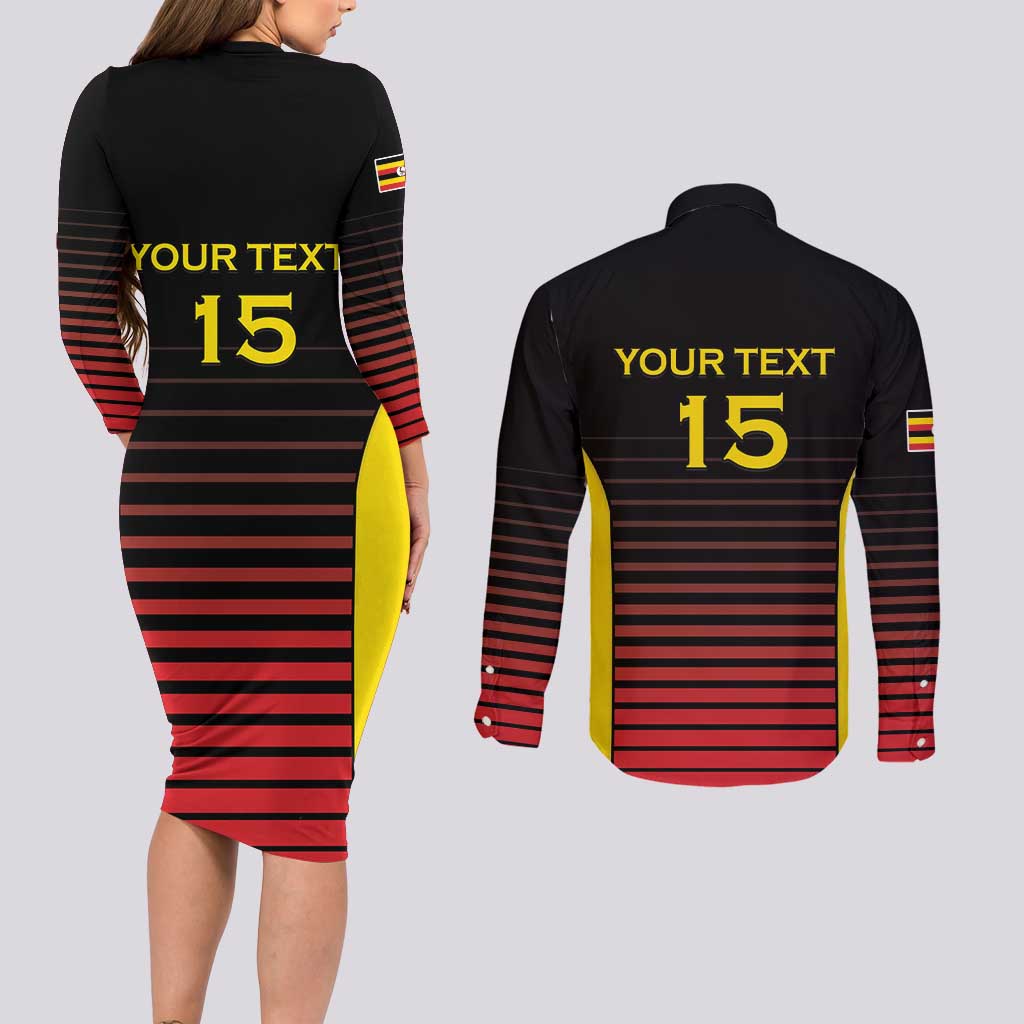 Uganda Rugby Custom Couples Matching Long Sleeve Bodycon Dress and Long Sleeve Button Shirt Go Cranes